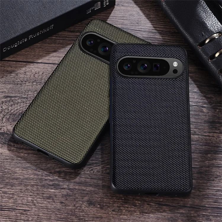 Para Google Pixel 9 Pro XL Case Nylon Coated TPU Dual Layer Armor Phone Cover - Black