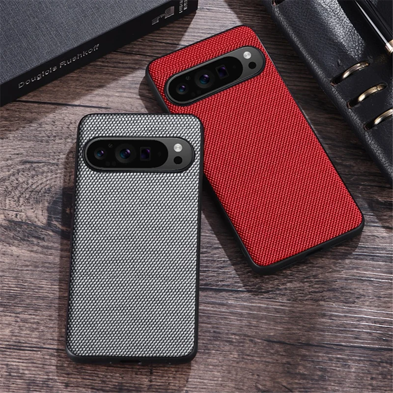 For Google Pixel 9 Pro XL Case Nylon Coated TPU Dual Layer Armor Phone Cover - Red