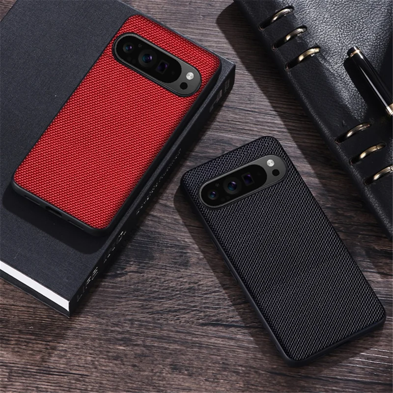 For Google Pixel 9 Pro XL Case Nylon Coated TPU Dual Layer Armor Phone Cover - Red