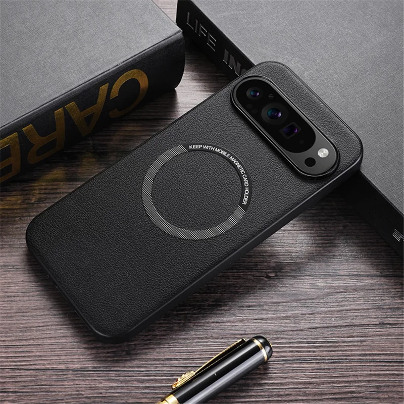 For Google Pixel 9 Pro XL Magnetic Case PU Leather+TPU Scratch-Resistant Back Cover - Black