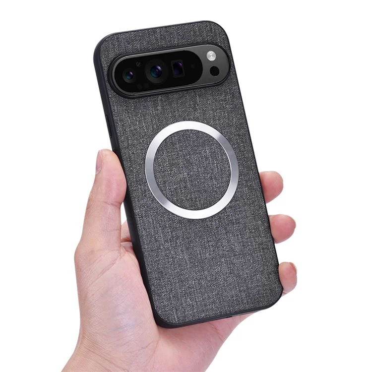 For Google Pixel 9 Pro XL Case TPU+Cloth Fall Protection Phone Cover Powerful Magnetic - Green