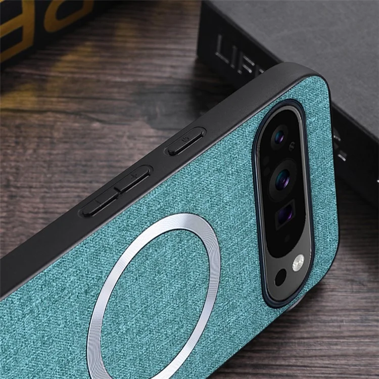 For Google Pixel 9 Pro XL Case TPU+Cloth Fall Protection Phone Cover Powerful Magnetic - Green