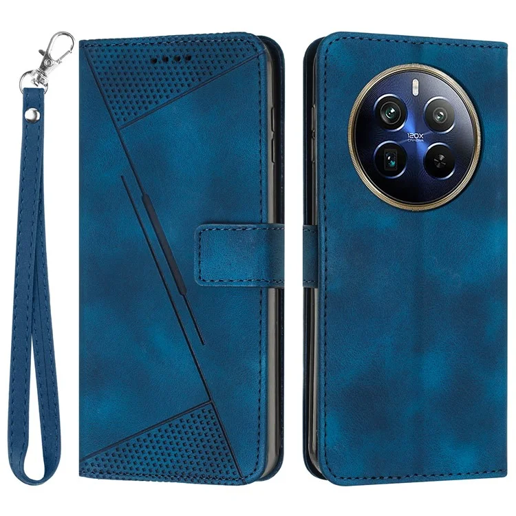 Pour Realme 12 Pro 5G / 12 Pro+ 5G Étui de téléphone Triangle Imprinted Leather Flip Cover avec support - Saphir