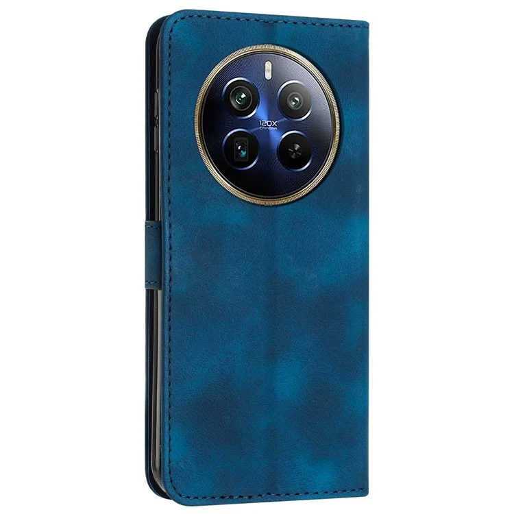 Pour Realme 12 Pro 5G / 12 Pro+ 5G Étui de téléphone Triangle Imprinted Leather Flip Cover avec support - Saphir