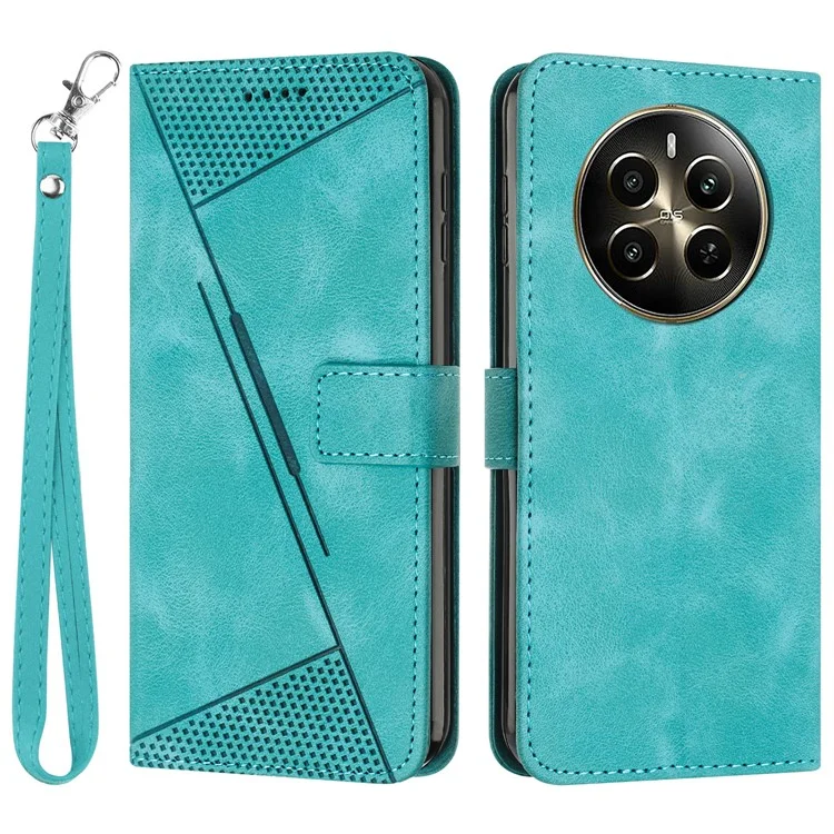 For Realme 12 Pro 5G / 12 Pro+ 5G Leather Case Triangle Imprinted Wallet Phone Cover - Green