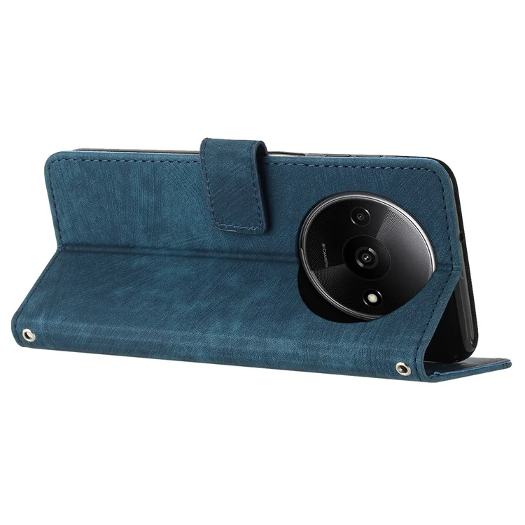 Per Xiaomi Redmi A3 / Poco C61 4G Custodia Linee Stampate Stand Custodia per Telefono con Chiusura Magnetica - Zaffiro