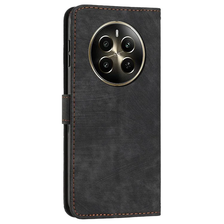 Für Realme 12 Pro 5G / 12 Pro+ 5G Wallet Case Lines Imprinted Card Holder Phone Cover - Schwarz