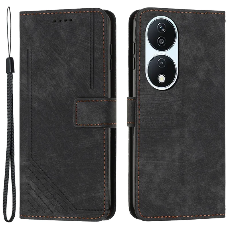For Honor X7b 4G / 90 Smart / Play 50 Plus 5G / Play 8T 5G Case Lines Imprinted Card Slots Phone Cover - Black