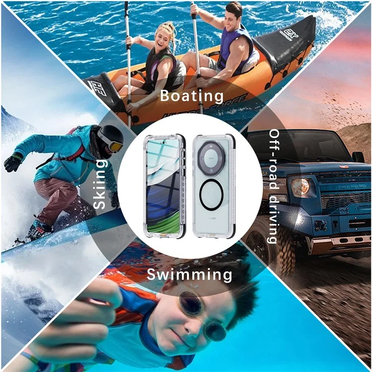 REDPEPPER CC-Serie für Huawei Mate 60 Pro Magnetische Durchsichtige Handyhülle IP68 Wasserdichter Fall - Schwarz