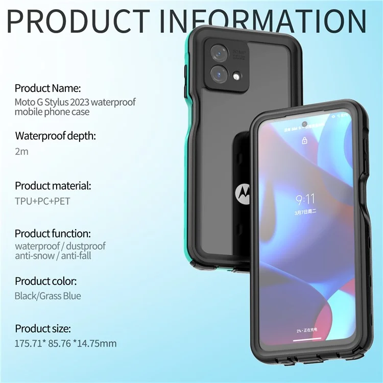 REDPEPPER Serie A per Motorola Moto G Stylus 5G (2023) Custodia per telefono impermeabile IP68 Copertura impermeabile per telefono