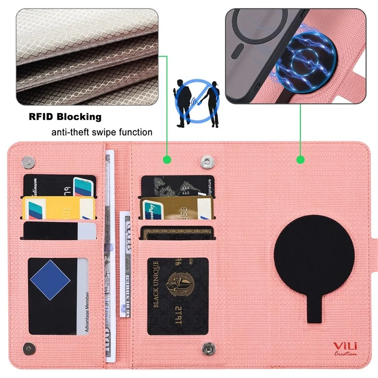 VILI Серия GHA для чехла телефона Samsung Galaxy S23 FE с блокировкой RFID Кошелек Розовый 