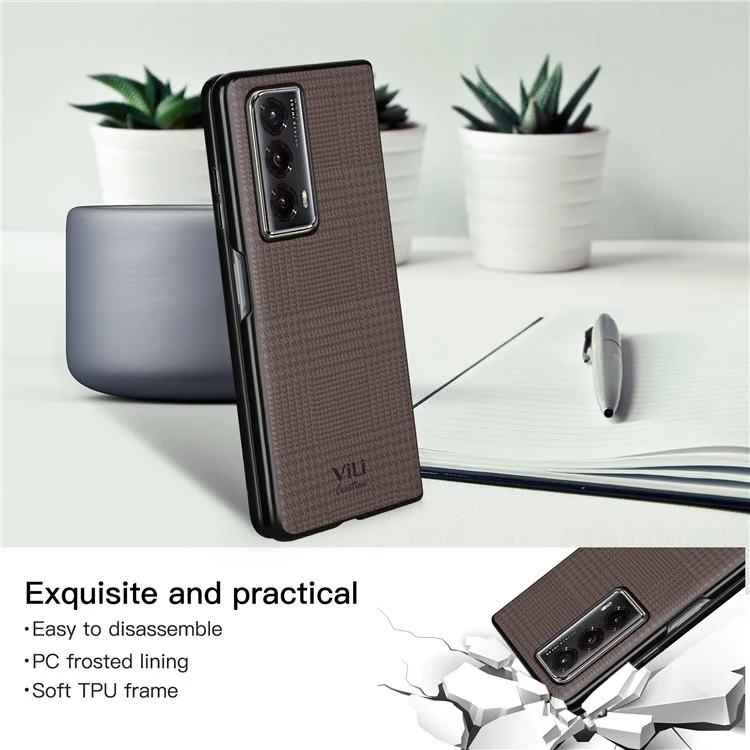 VILI TH Series per Honor Magic Vs2 5G Phone Cover Shockproof PU Leather Coated PC+TPU Case - Elephant Grey