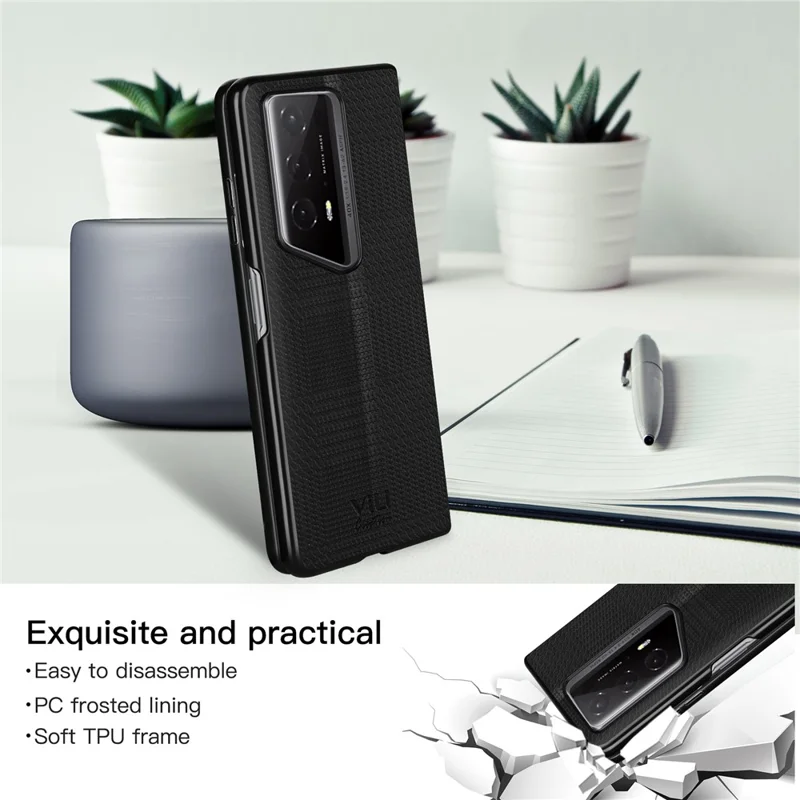 VILI TH Series for Honor Magic V2 RSR Porsche Design Cover PU Leather Coated PC+TPU Anti-fall Back Case - Black
