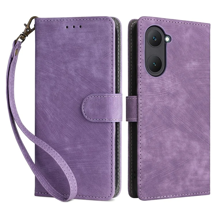 Per vivo Y28s 5G / T3 Lite 5G / Y03 / Y18 4G / Y18e 4G Custodia in pelle PU con supporto e blocco RFID Flip Phone Cover con tracolla - Viola