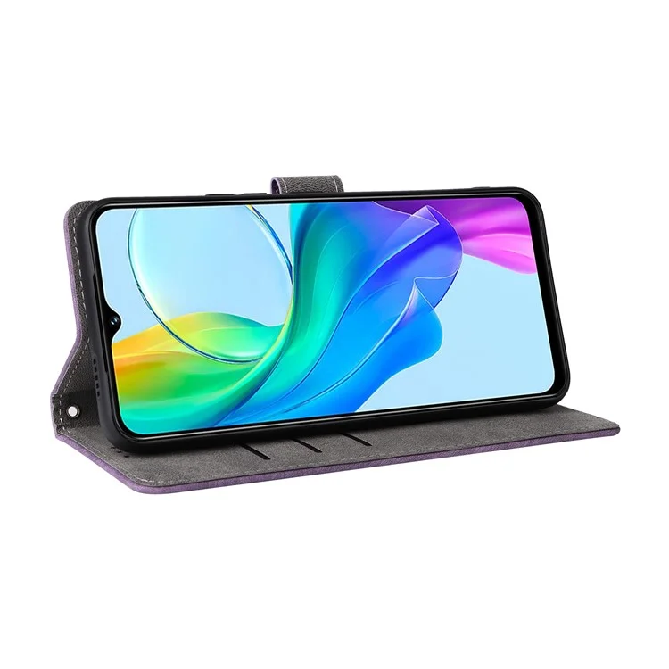 Per vivo Y28s 5G / T3 Lite 5G / Y03 / Y18 4G / Y18e 4G Custodia in pelle PU con supporto e blocco RFID Flip Phone Cover con tracolla - Viola