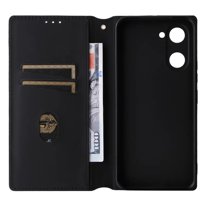 For vivo Y28s 5G / T3 Lite 5G / Y03 / Y18 4G / Y18e 4G Protective Case Magnetic Closing Rhombus Imprinting Leather Phone Shell - Black