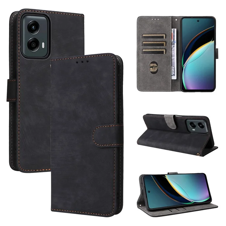 For Motorola Moto G 5G (2024) Case Full Protection RFID Blocking Leather Phone Cover - Black