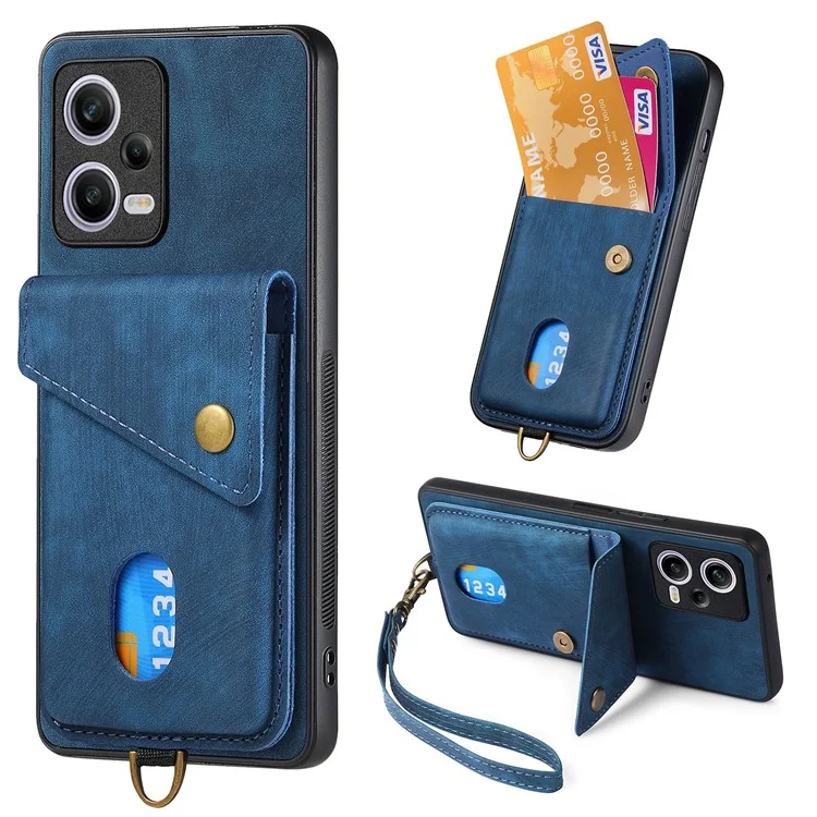D1 Para Xiaomi Redmi Note 12 Pro 5G / 12 Pro Speed ​​5g / Poco X5 Pro 5G Case Kickstand Leather+TPU Telelo Cubierta - Azul