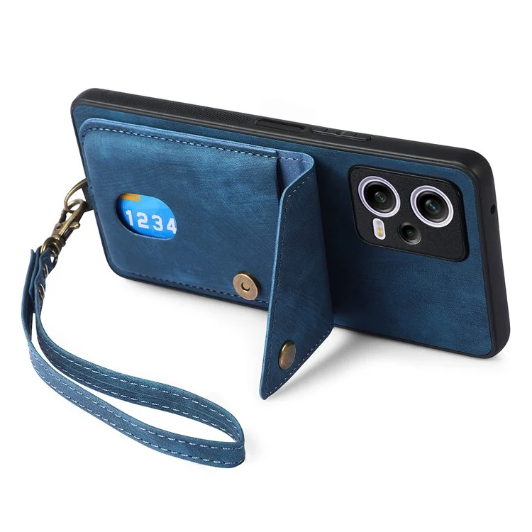 D1 Para Xiaomi Redmi Note 12 Pro 5G / 12 Pro Speed ​​5g / Poco X5 Pro 5G Case Kickstand Leather+TPU Telelo Cubierta - Azul