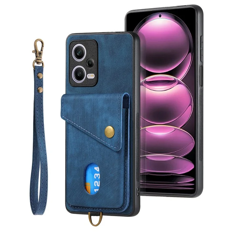 D1 Para Xiaomi Redmi Note 12 Pro 5G / 12 Pro Speed ​​5g / Poco X5 Pro 5G Case Kickstand Leather+TPU Telelo Cubierta - Azul