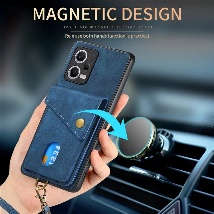 D1 Para Xiaomi Redmi Note 12 Pro 5G / 12 Pro Speed ​​5g / Poco X5 Pro 5G Case Kickstand Leather+TPU Telelo Cubierta - Azul