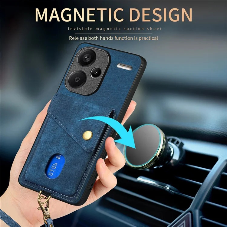 Чехол D1 для Xiaomi Redmi Note 13 Pro+ 5G с подставкой, PU+TPU, Синий