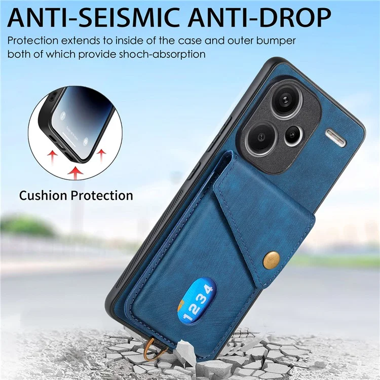 Чехол D1 для Xiaomi Redmi Note 13 Pro+ 5G с подставкой, PU+TPU, Синий