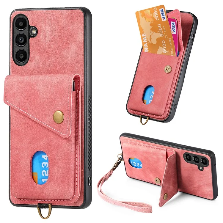 D1 per Samsung Galaxy A35 5G Custodia Retro in Pelle+TPU Cover Telefonica con Porta Carte - Rosa
