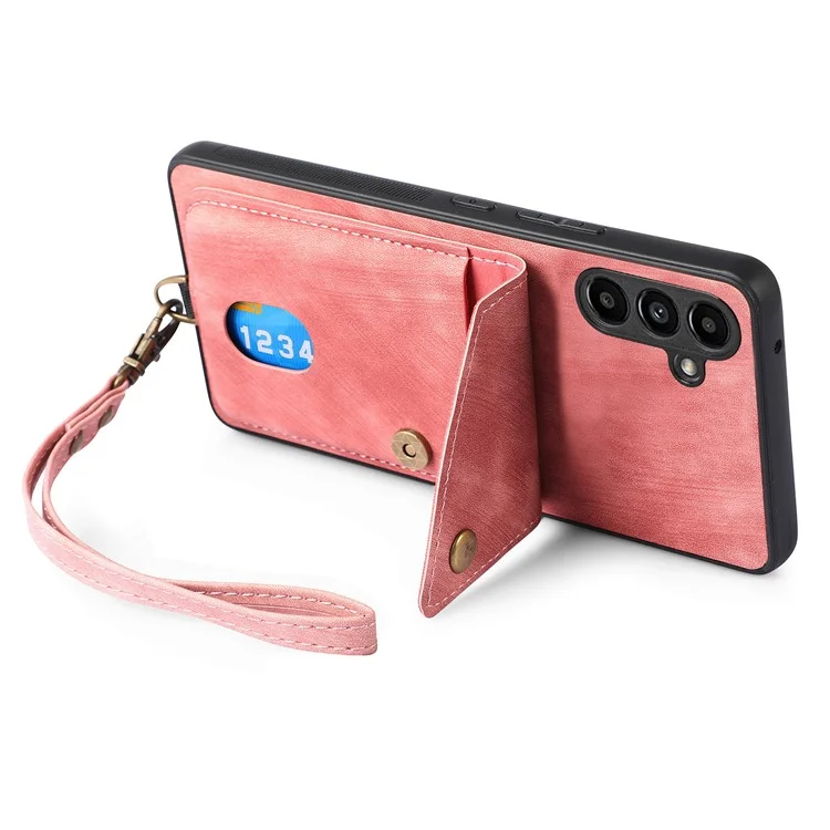 D1 per Samsung Galaxy A35 5G Custodia Retro in Pelle+TPU Cover Telefonica con Porta Carte - Rosa