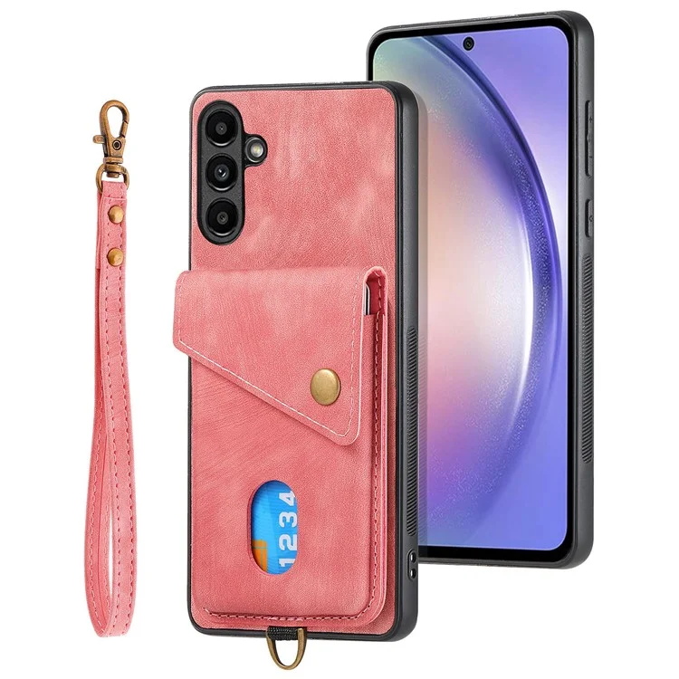 D1 per Samsung Galaxy A35 5G Custodia Retro in Pelle+TPU Cover Telefonica con Porta Carte - Rosa