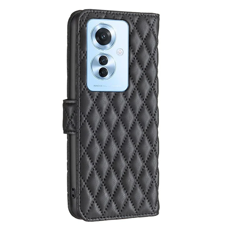 BINFEN COLOR BF Style-14 For Oppo Reno11 F 5G Phone Cover PU Leather+TPU Rhombus Grid Case - Black
