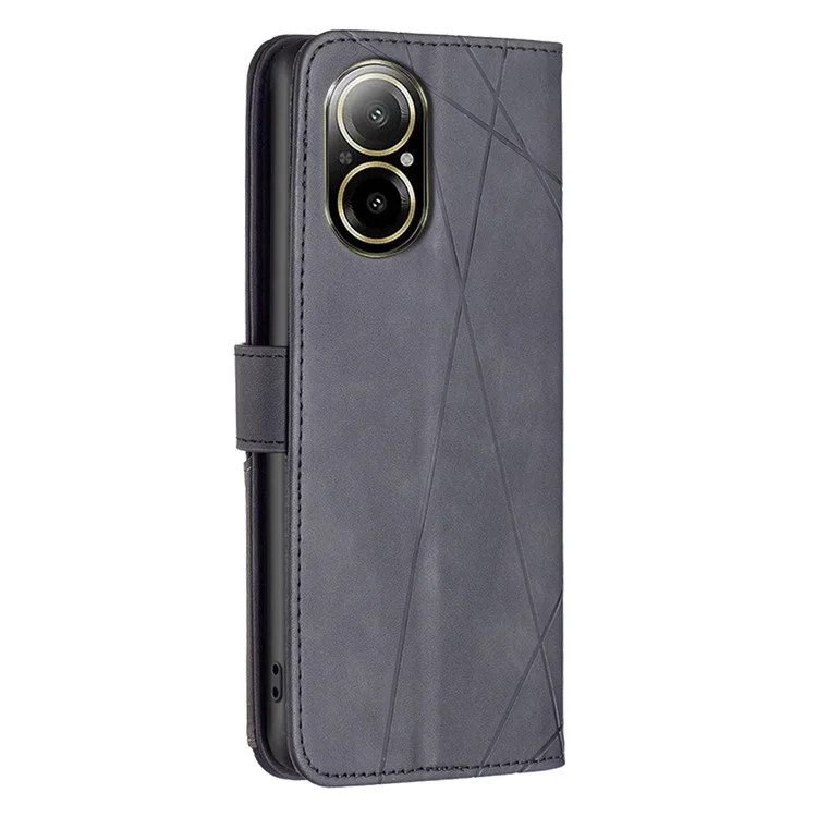 BINFEN COLOR For Realme C67 4G Phone Cases Wallet Stand Geometry Imprinted Leather Cover - Black