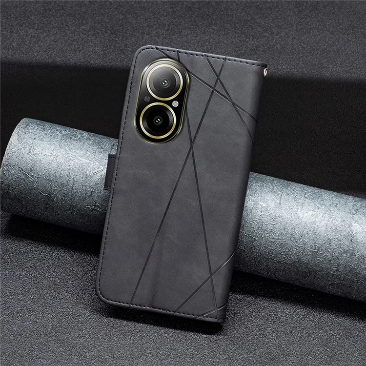 BINFEN COLOR For Realme C67 4G Phone Cases Wallet Stand Geometry Imprinted Leather Cover - Black