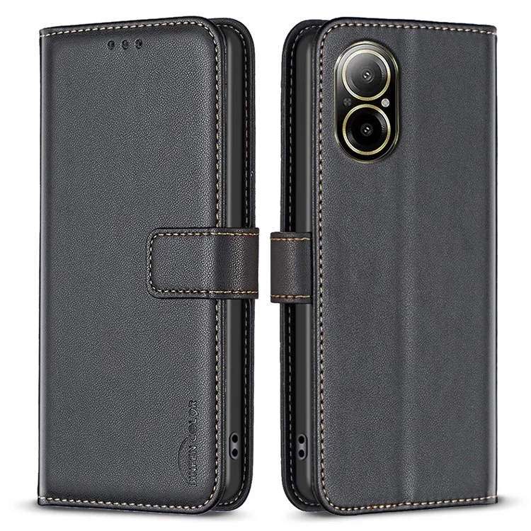 BINFEN COLOR BF17 Pour Realme C67 4G Coque Portefeuille en Cuir Folio Housse de Téléphone avec Fermeture Magnétique - Noir