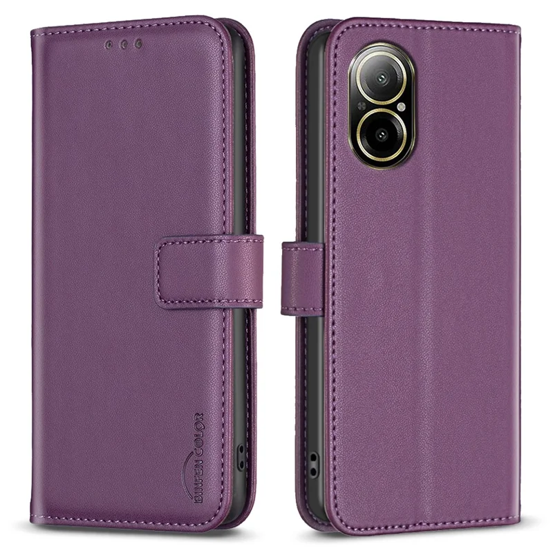 BINFEN COLOR BF17 For Realme C67 4G Case Wallet Leather Folio Phone Cover with Magnetic Closure - Dark Purple