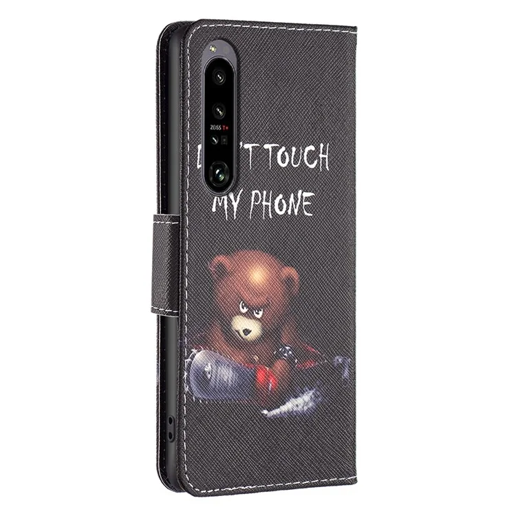 For Sony Xperia 1 VI Cell Phone Cases Leather Pattern Printing Flip Stand Cover - Bear