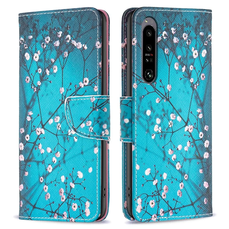För Sony Xperia 1 VI Mobillådor Läder Mönstertryck Flikhölje med Ställfunktion - Plommonblom