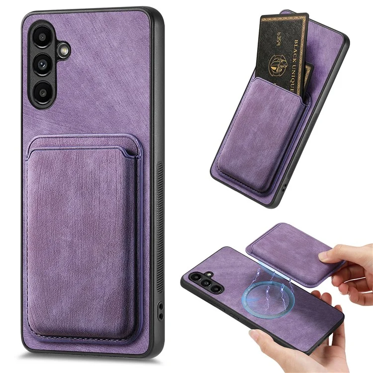 D12 Per Samsung Galaxy M14 4G Custodia in Pelle+TPU Magnetica Staccabile Slot per Schede - Viola