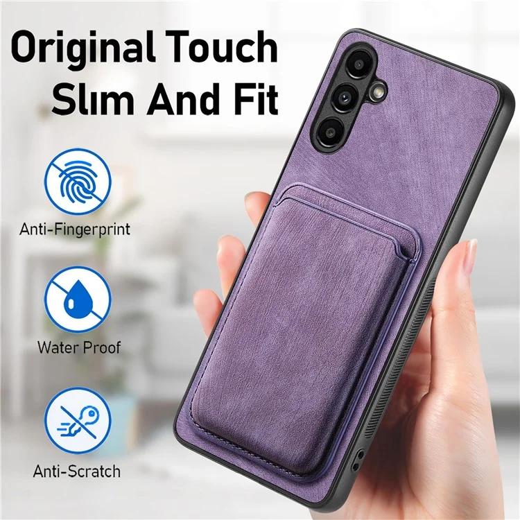 D12 Per Samsung Galaxy M14 4G Custodia in Pelle+TPU Magnetica Staccabile Slot per Schede - Viola