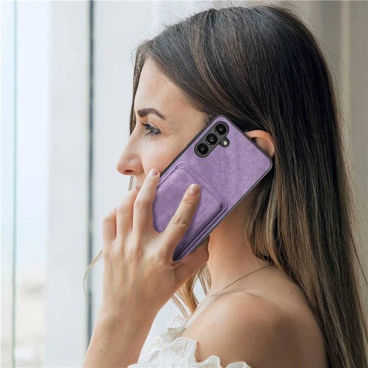D12 Per Samsung Galaxy M14 4G Custodia in Pelle+TPU Magnetica Staccabile Slot per Schede - Viola