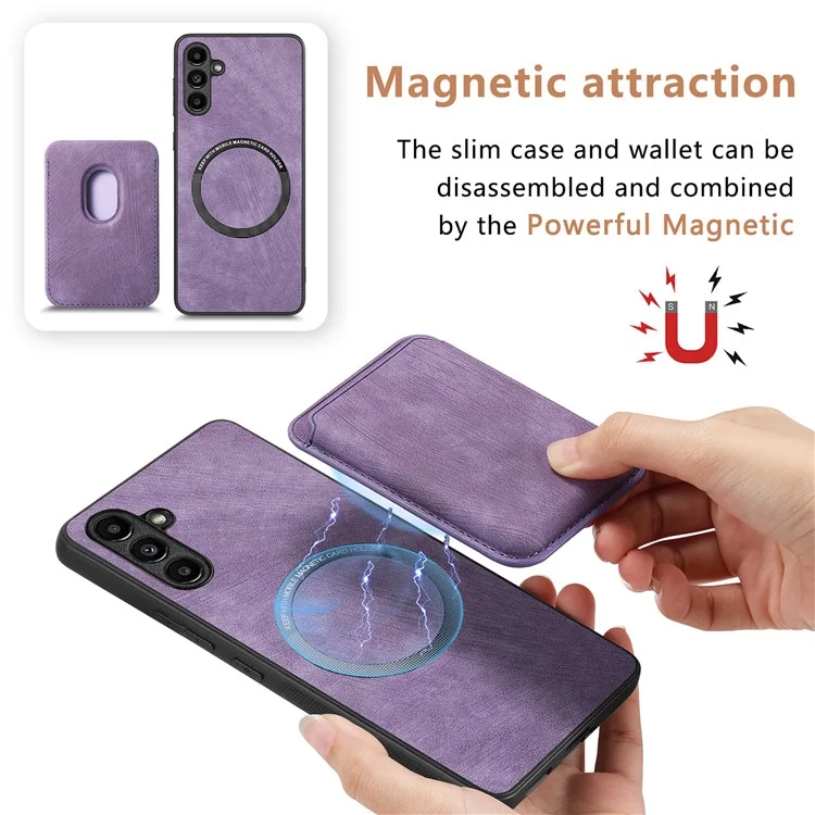 D12 Per Samsung Galaxy M14 4G Custodia in Pelle+TPU Magnetica Staccabile Slot per Schede - Viola