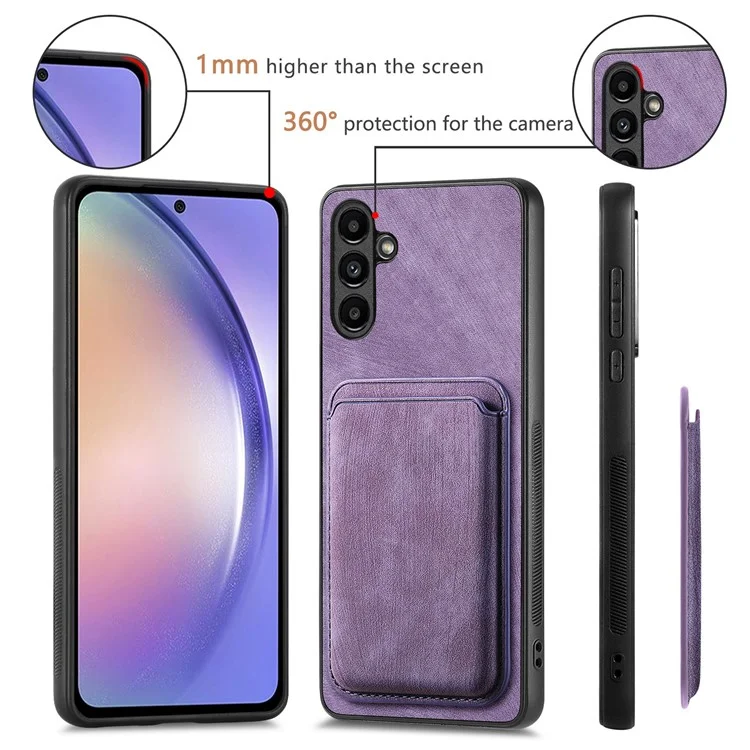 D12 Per Samsung Galaxy M14 4G Custodia in Pelle+TPU Magnetica Staccabile Slot per Schede - Viola