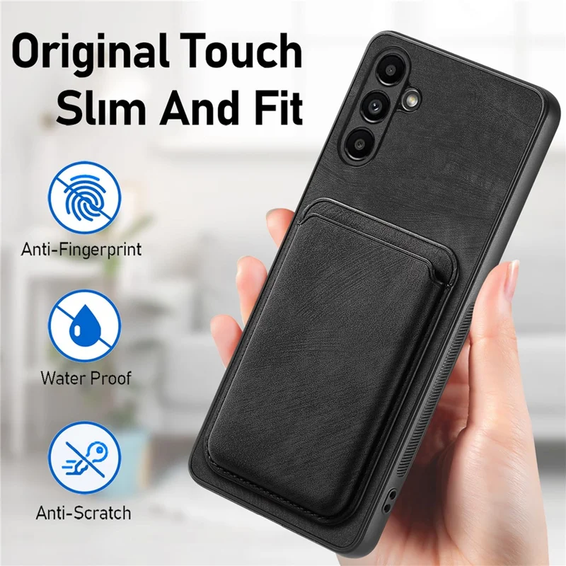 For Samsung Galaxy A35 5G Magnetic Case Leather Back Cover with Detachable Card Holder - Black