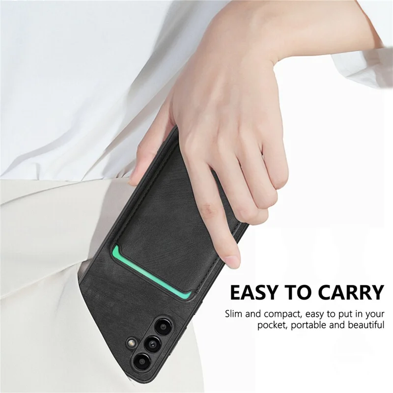 For Samsung Galaxy A35 5G Magnetic Case Leather Back Cover with Detachable Card Holder - Black