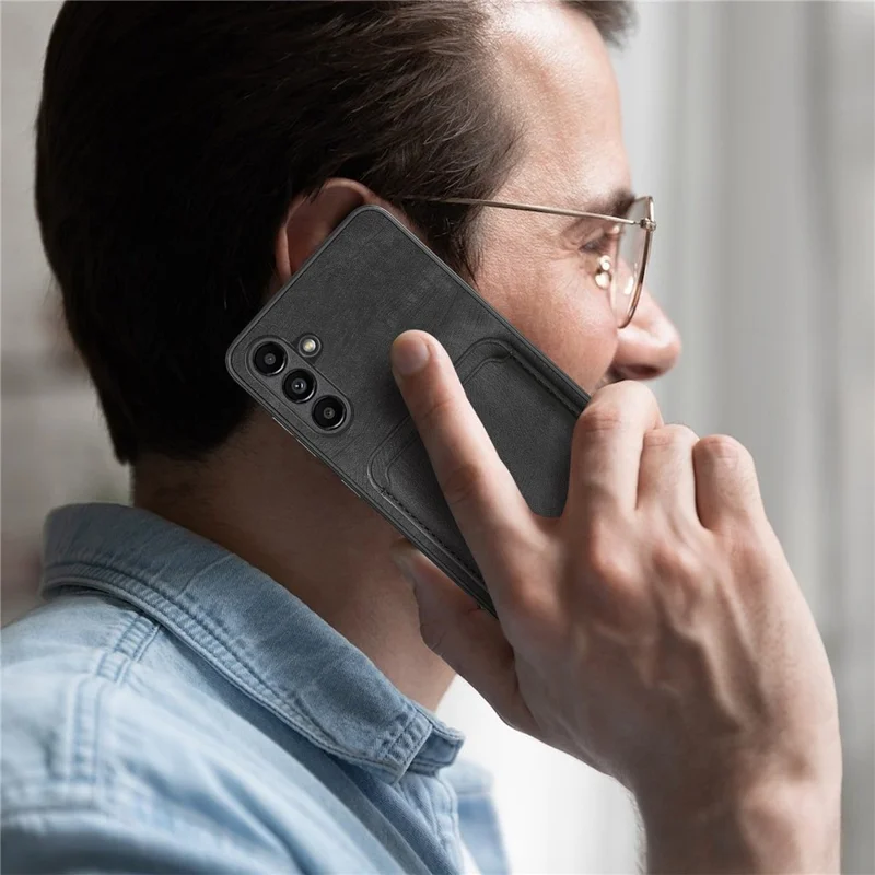 For Samsung Galaxy A35 5G Magnetic Case Leather Back Cover with Detachable Card Holder - Black