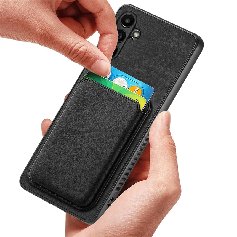 For Samsung Galaxy A35 5G Magnetic Case Leather Back Cover with Detachable Card Holder - Black