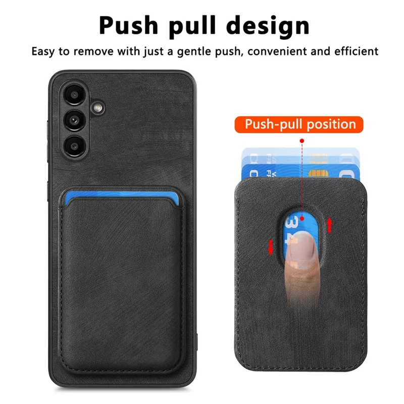 For Samsung Galaxy A35 5G Magnetic Case Leather Back Cover with Detachable Card Holder - Black