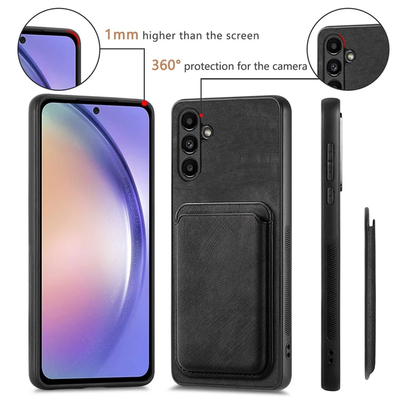 For Samsung Galaxy A35 5G Magnetic Case Leather Back Cover with Detachable Card Holder - Black
