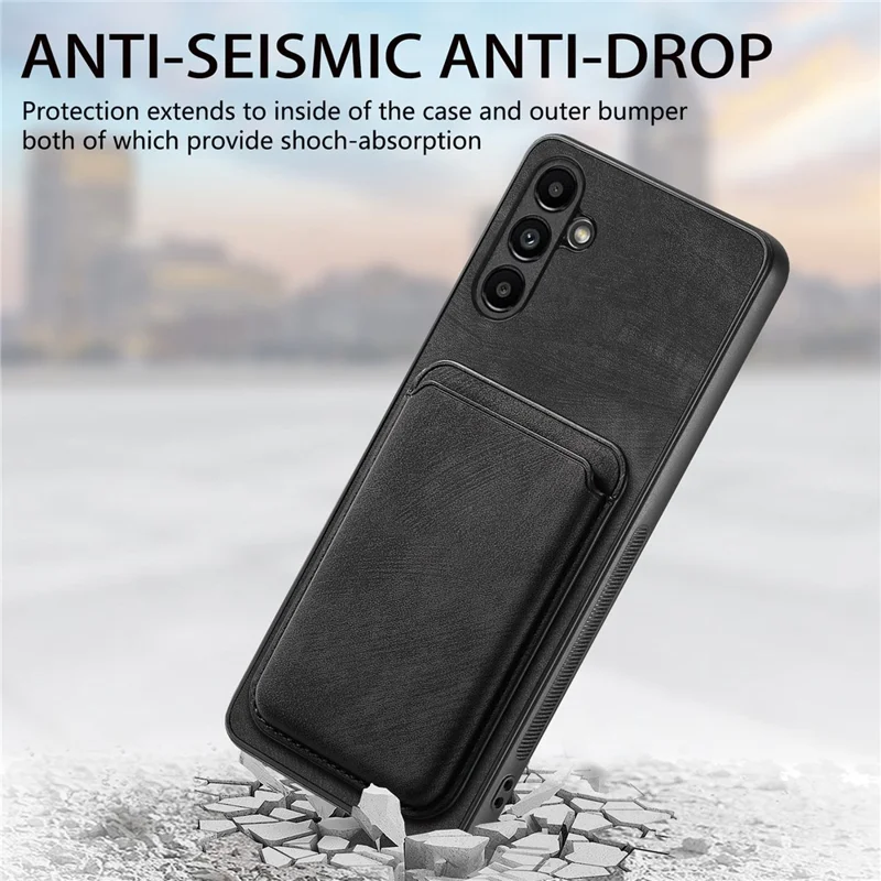 For Samsung Galaxy A35 5G Magnetic Case Leather Back Cover with Detachable Card Holder - Black