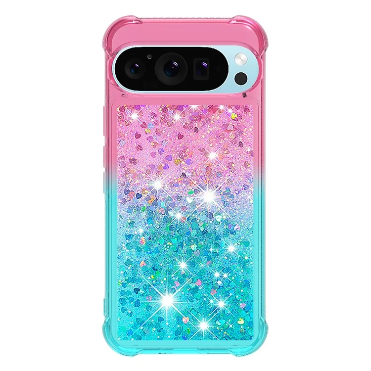 For Google Pixel 9 Pro XL TPU Case Gradient Quicksand Phone Back Cover - Pink+Sky Blue